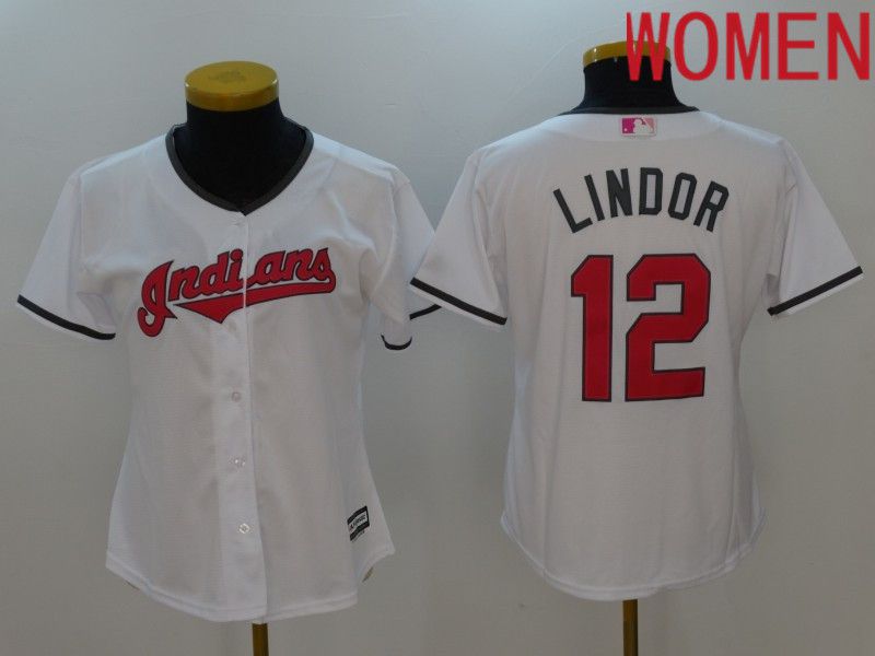 Women Cleveland Indians 12 Lindor White Mother Edition 2022 MLB Jersey